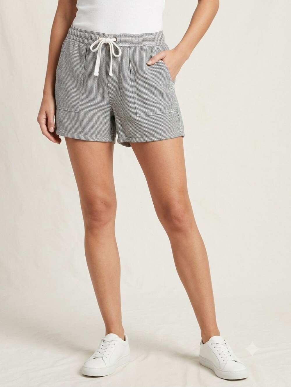 Dash Linen Blend Striped Drawstring Shorts Medium Seersucker Nautical Beach